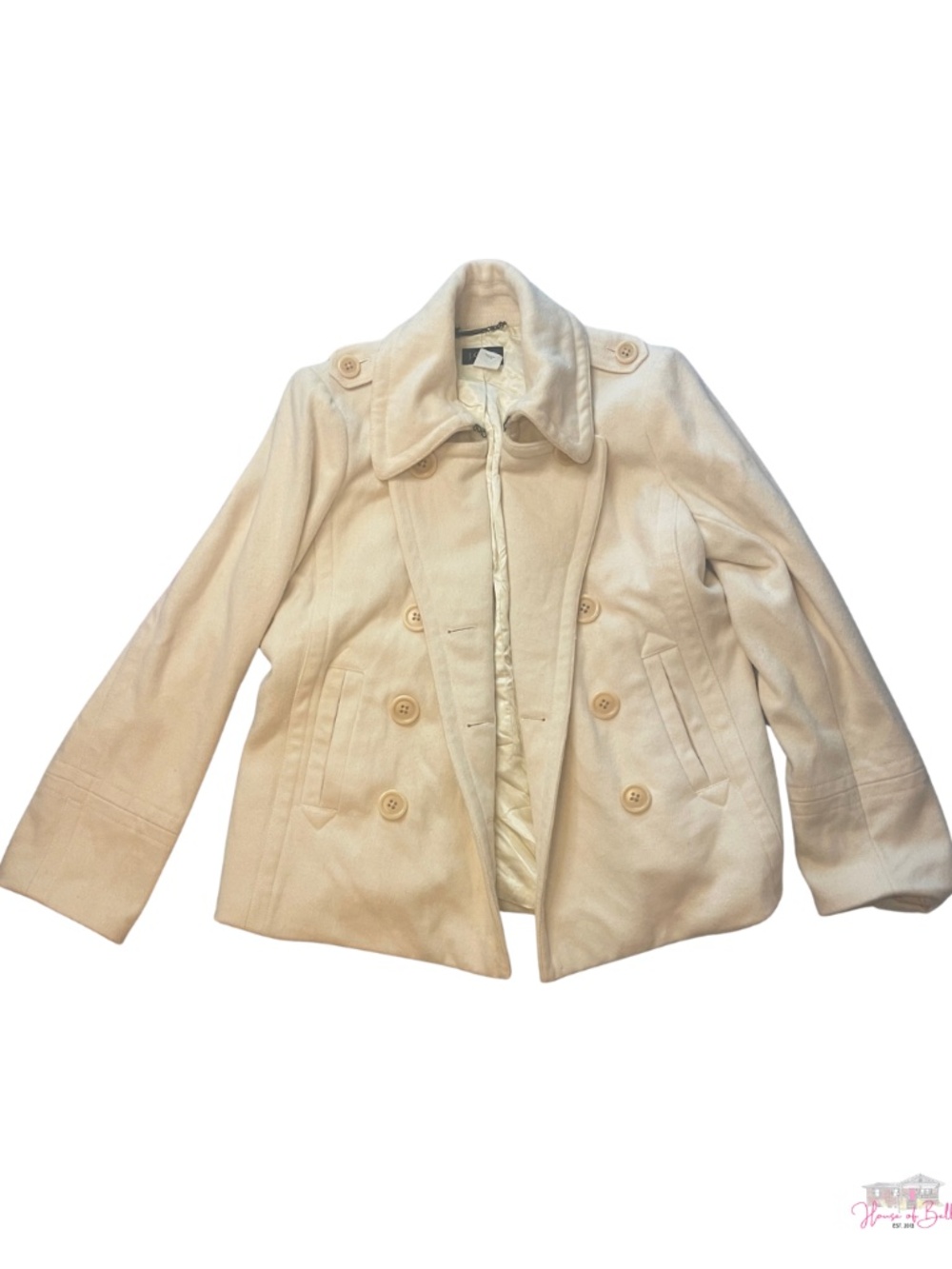 J.Crew Cream 100% Wool Double-Breasted Peacoat Size Medium